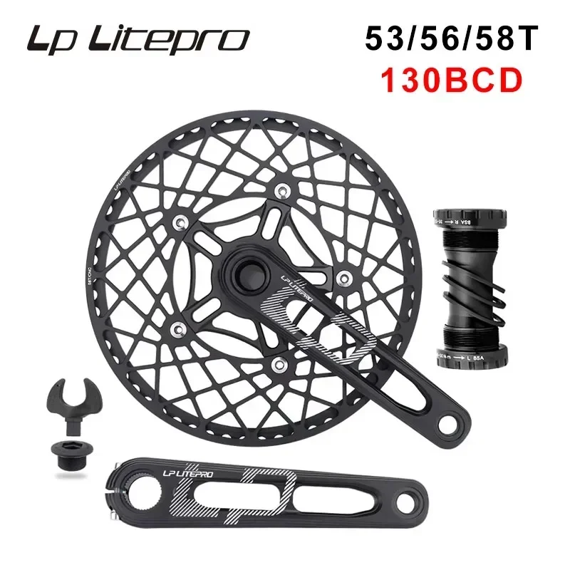 Litepro Aluminum Alloy Folding Bicycle Crank 170MM 130BCD Bike Chainwheel Crankset 53T 56T 58T Single Chainring Bike Accessories