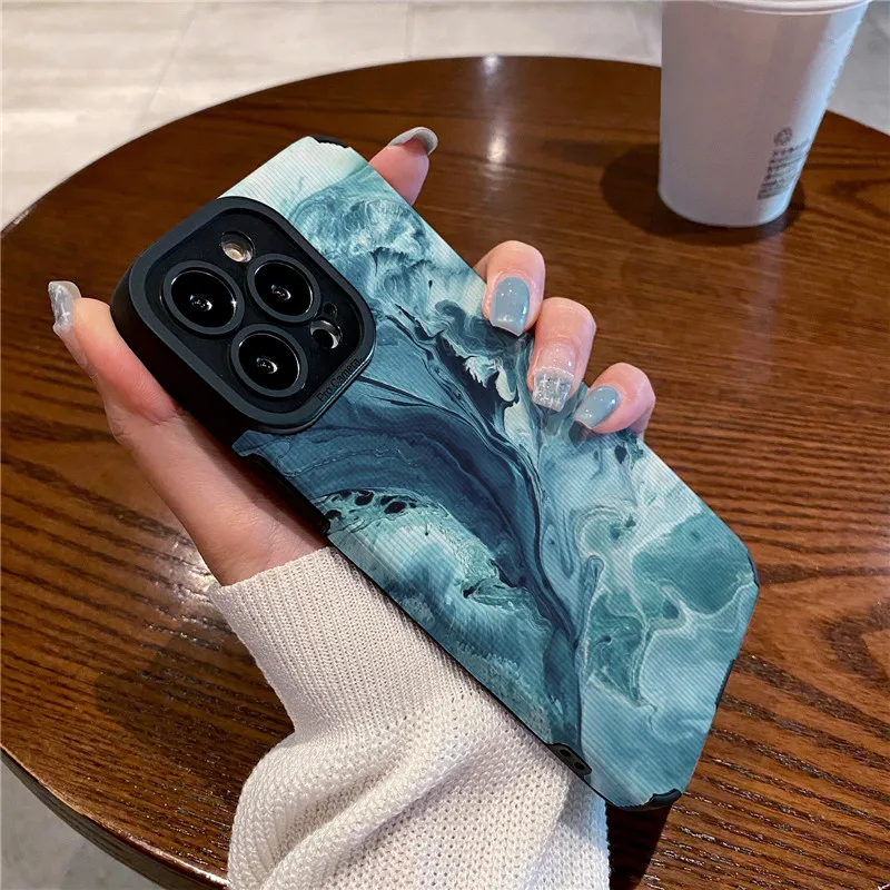 Ottwn Luxury Blue Marble Pattern Phone Case for iPhone 14 13 11 Pro Max 12 13 Mini 7 8 15 Plus Shockproof Soft Back Bumper Cover