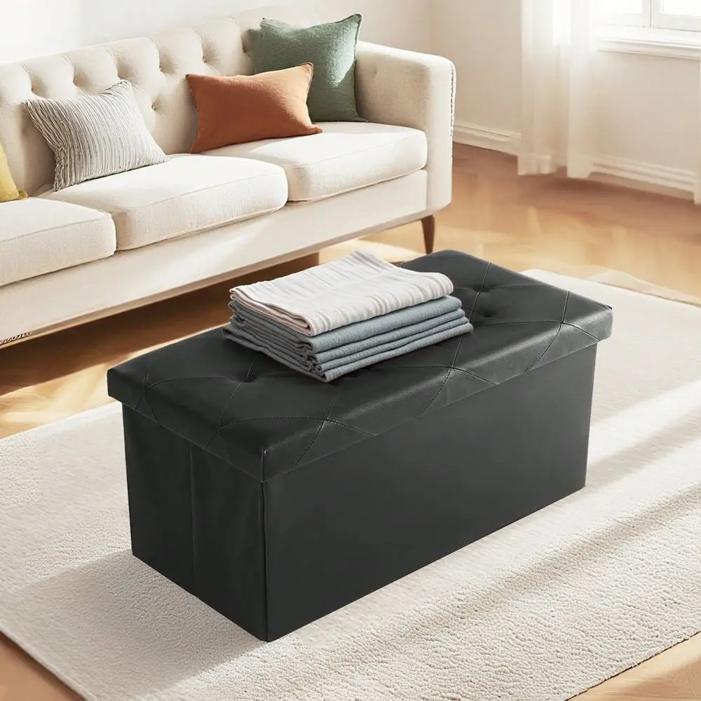 2 Sizes Folding Ottoman With Storage Bench, Foot Rest Stool, End Of Bed Storage Bench holstered, Load 660 Lbs, For Living Roo