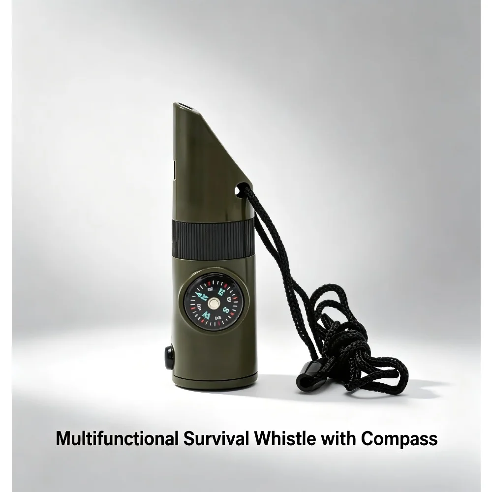 

Multifunctional Emergency Survival Whistle with Compass Thermometer, Outdoor Camping Hiking Referee Tool