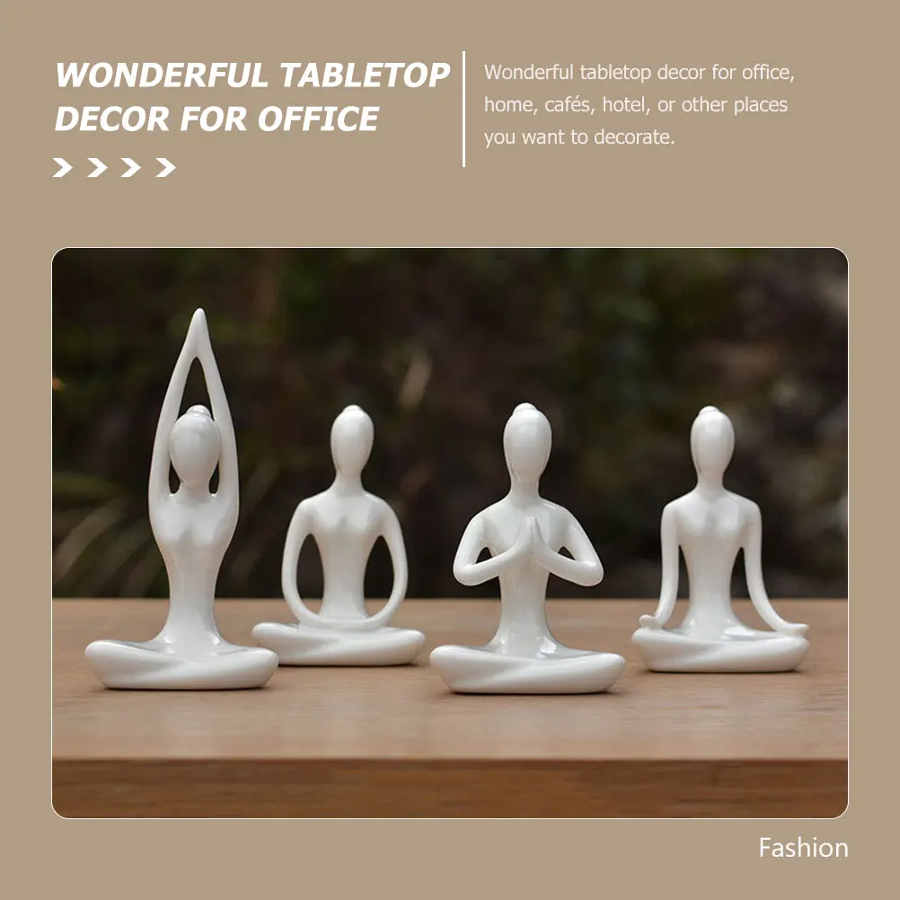 4pcs Home Decor Yoga Statue White Ceramic Figurine Decorative Sculpture for Office Table Household Abstract Ornament Yoga