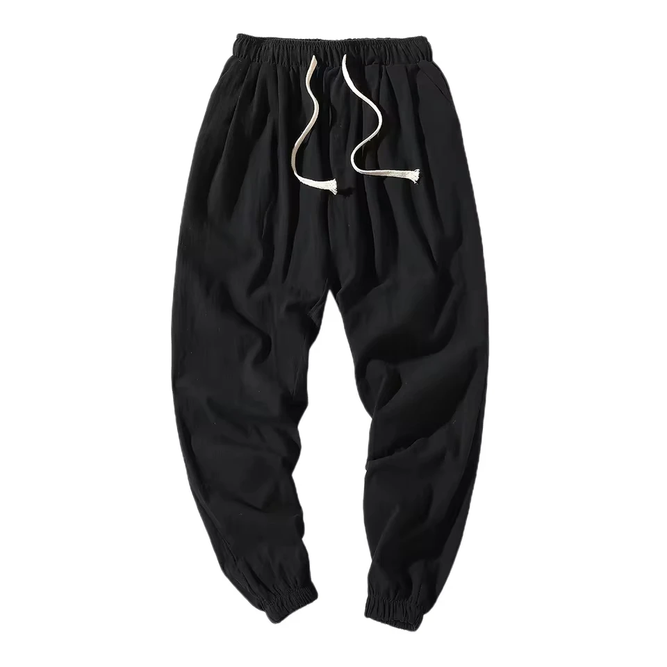 Spring Summer Cotton Linen Thin Breathable Pants Men Loose-Fit Straight-Leg Chinese Style Cotton Linen Pants Casual Long Pants