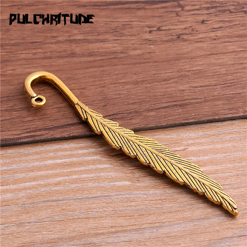 4Pcs 12*79mm 4 Color Feather Bookmark Charms Vintage Metal Alloy For DIY Crafts Stationery School Office Supply Teacher Gift