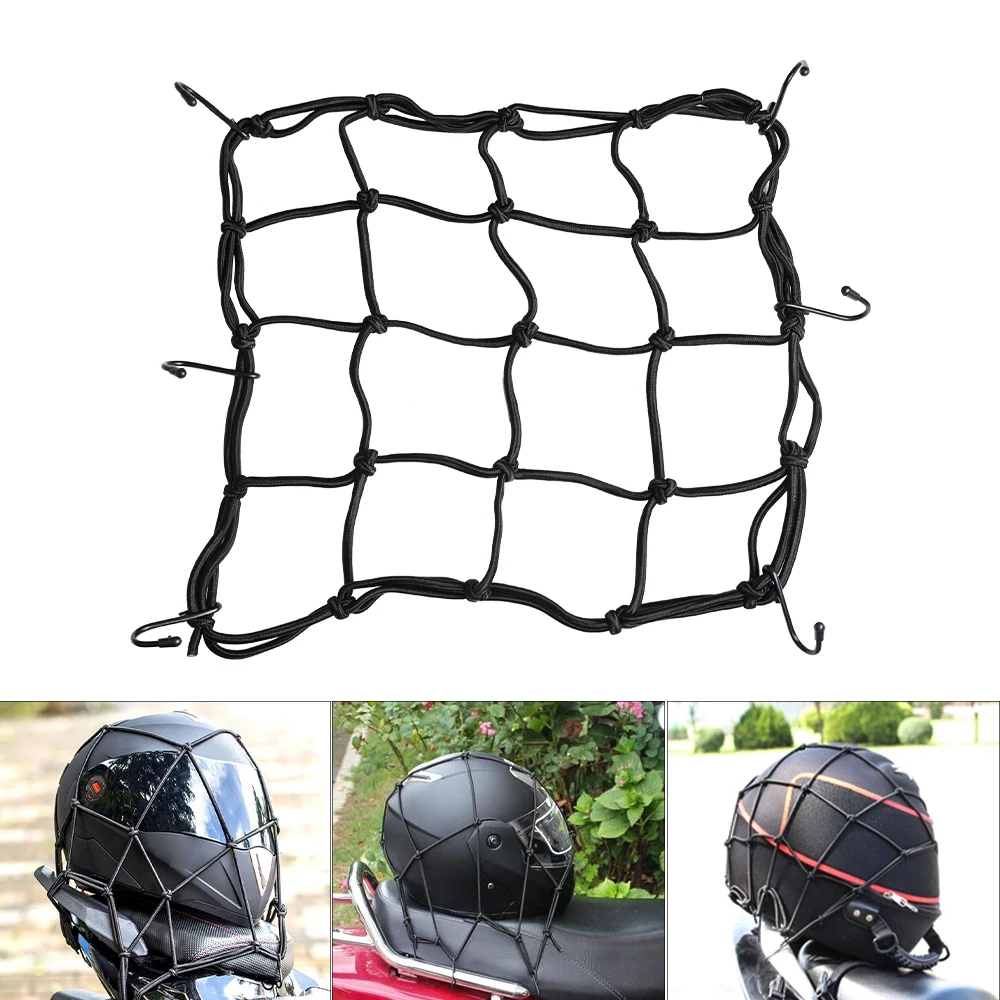 6 Hooks Adjustable Motorcycle Luggage Cargo Net Elastic Fuel Tank Mesh Web Hold Down Net for Motorbike Helmet Storage Bike Styli