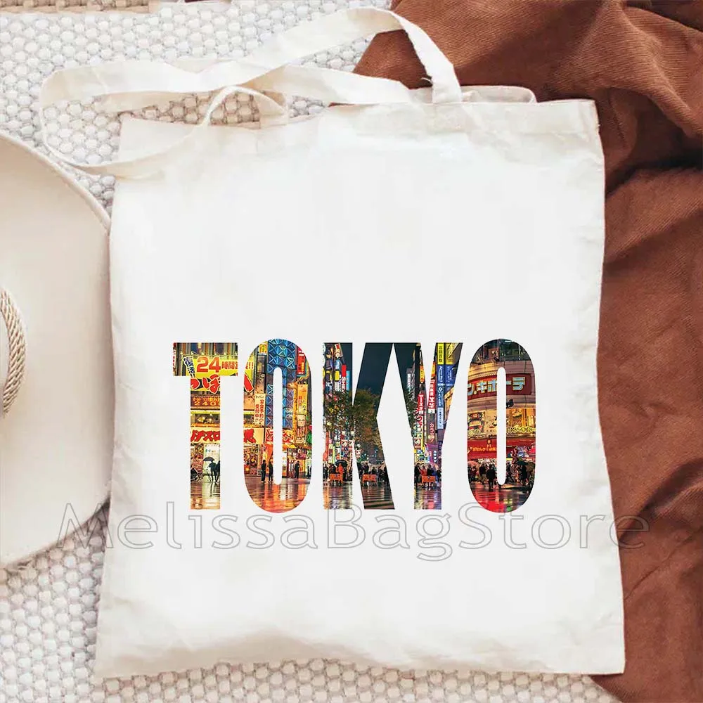 TOKYO Maneki Neko Cute Japanese Lucky Cat Canvas Shoulder Tote Bag Mount Fuji Janpan Cotton Shopping Shopper Casual Book Handbag