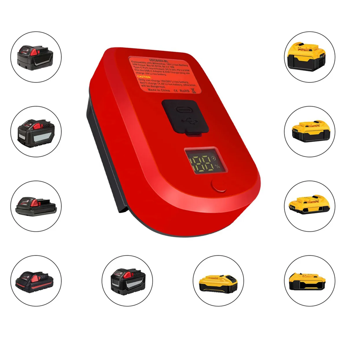 Cargador adaptador de A57G-65W para batería de iones de litio Milwaukee de 18V con puerto tipo C y puerto USB convertidor adaptador de carga USB inverso