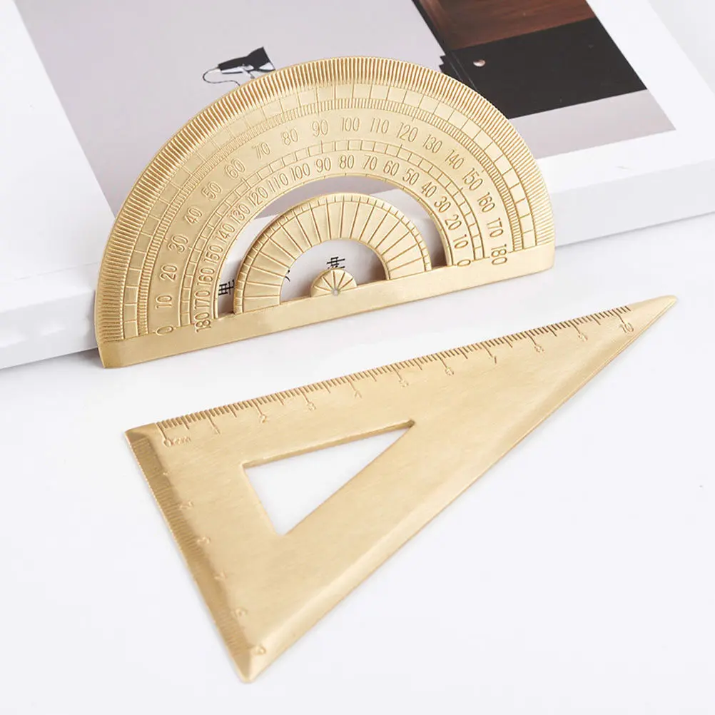 1Set Triangle Ruler and Protractor Set Premium Metal Drafting Tools High Visibility Scale Lightweight Portable for School Office
