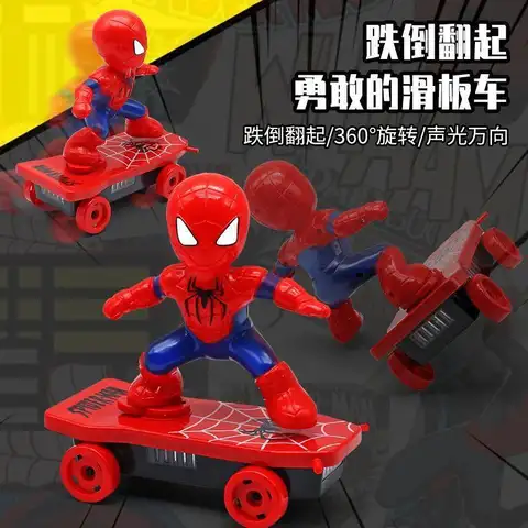 Spiderman Nuevo Monopatín Eléctrico Acústico-Óptico con Rotación Automática, Coche Musical, Patinete Acrobático, Juguete, Regalo de Navidad, Anime