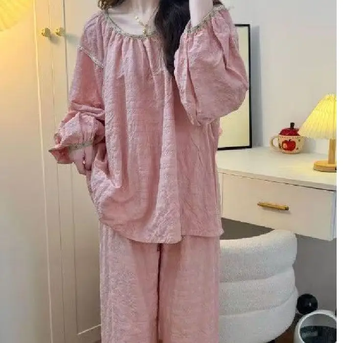 National Style Sleepwear Women's 2026 New Spring and Autumn Cloud Cotton Long Sleeved Sweet and High-end Home Suit Set