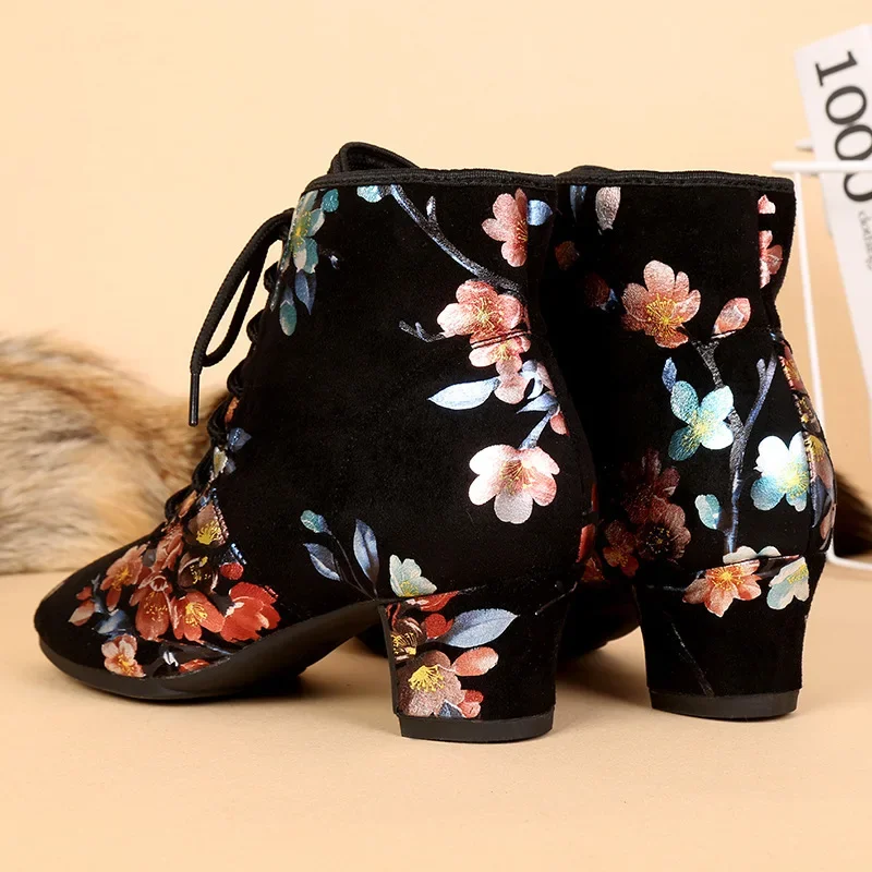 Stampa di fiori Stivali da ballo Scarpe da jazz da donna Tacchi alti morbidi di alta qualità Scarpe da ballo moderne da donna Stivali da ballo da donna