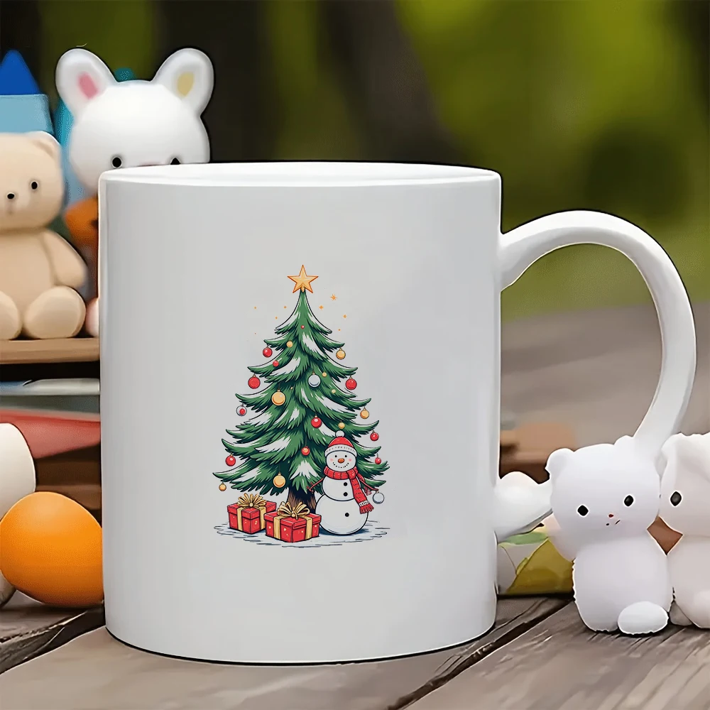 

11oz Cup + Christmas Tree Cartoon Illustration + Festive Mood Cup Christmas Gift Kids Water Cup Family Office Coffee Cup Set