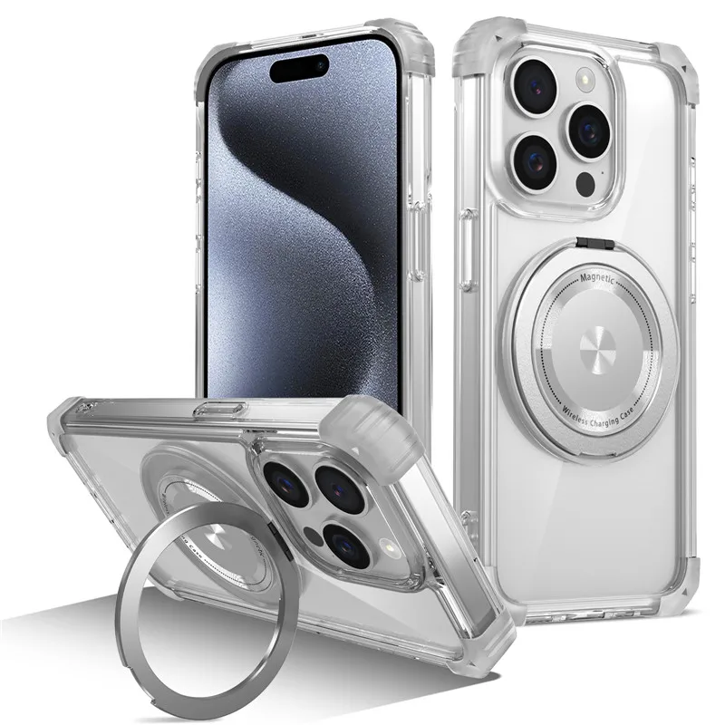 Für Magesafe Magnetische Transparente Drahtlose Lade Fall Für iphone 16 Pro Max iphone 16 Plus 16 Pro Max Stoßfest Ring Halter Abdeckung