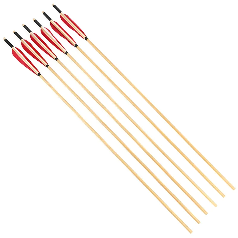 

6PCS Water Drop True Feather Wooden Arrow 2 Red 1 White No Arrowhead Longbow Compound Recurve Bow Hunting Accessories