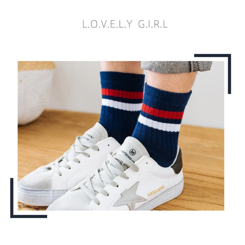 6 أزواج من الجوارب القطنية الرجالية القابلة للتنفس، جوارب مخططة عصرية طويلة نشطة للرجال مقاس 39-44 راحة عالية الجودة