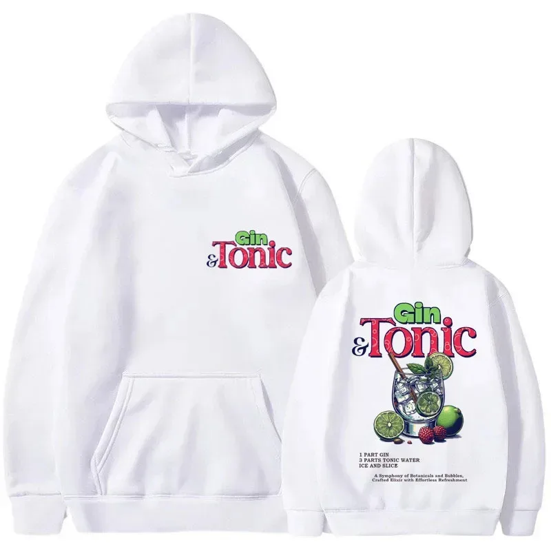 Funny GIN & TONIC Meme Graphic Hoodie Men Women Drink Cocktail Themed GiftHooded Sweatshirts Vintage Style Aesthetic Hoodie Male