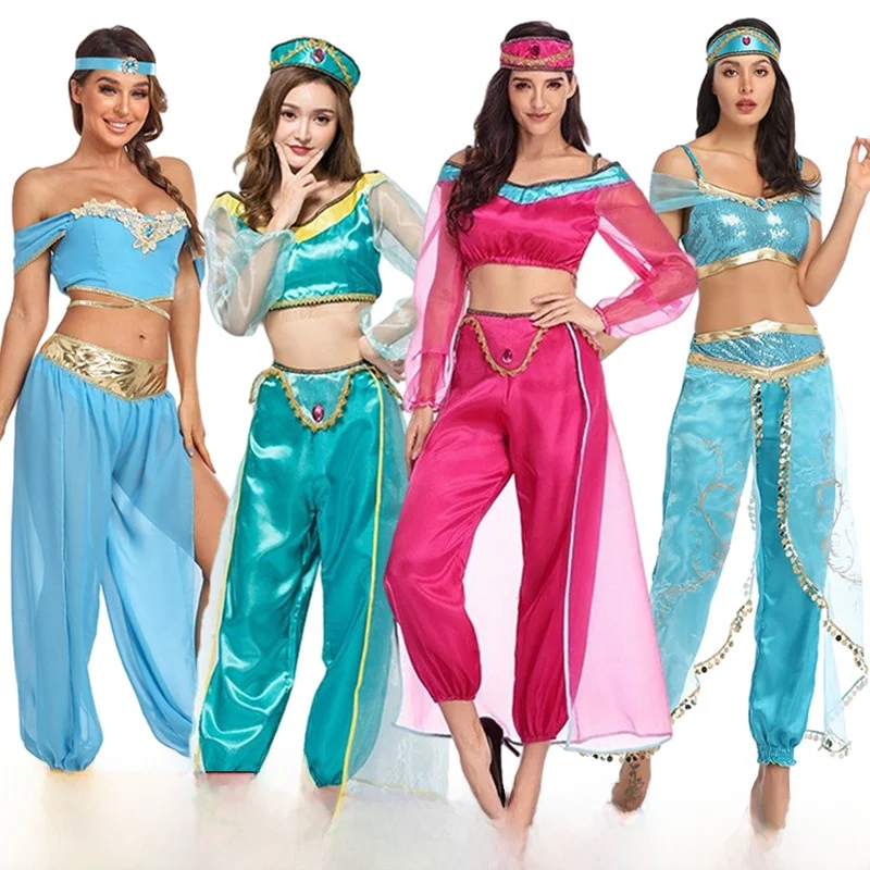 

Костюм принцессы Жасмин: юбка для региональных танцев, женский аниме-косплей, одежда для Хэллоуина, этнический наряд для сценических выступлений