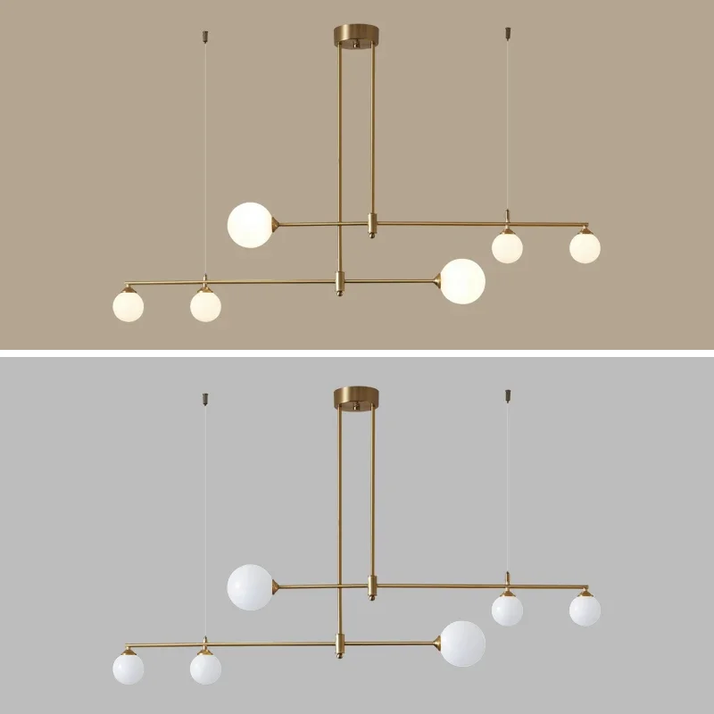 Nordic Gold Strips Chandelier with Glass Ball Pendant Lamp for Dining Room Kitchen Table Home Decor Hanging Lighting Fixtures