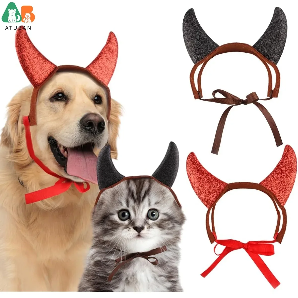 

2Pcs Halloween Pet Costume Devil Horn Headdress Headband Accessory, Adjustable Strap Funny Demon Cosplay Dress Up Accessories