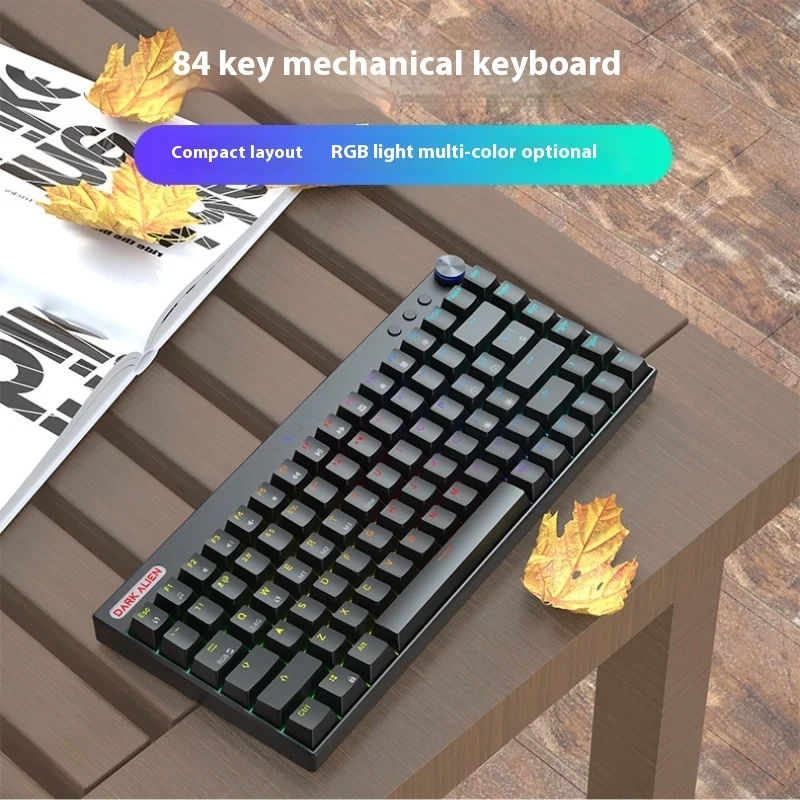 

Dark Alien K84 Three Mode Wired Wireless Bluetooth Mechanical Keyboard Multimedia Knob Ergonomic Key Layout E-Sports Keyboard