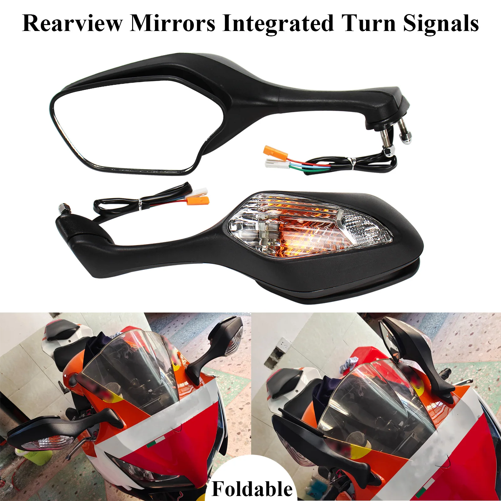 Motorcycle Rear Views For Honda CBR1000RR CBR1000RA CBR1000RR/R VFR800F VFR800FD CBR1000S Foldable Rearview Mirrors Turn Signal