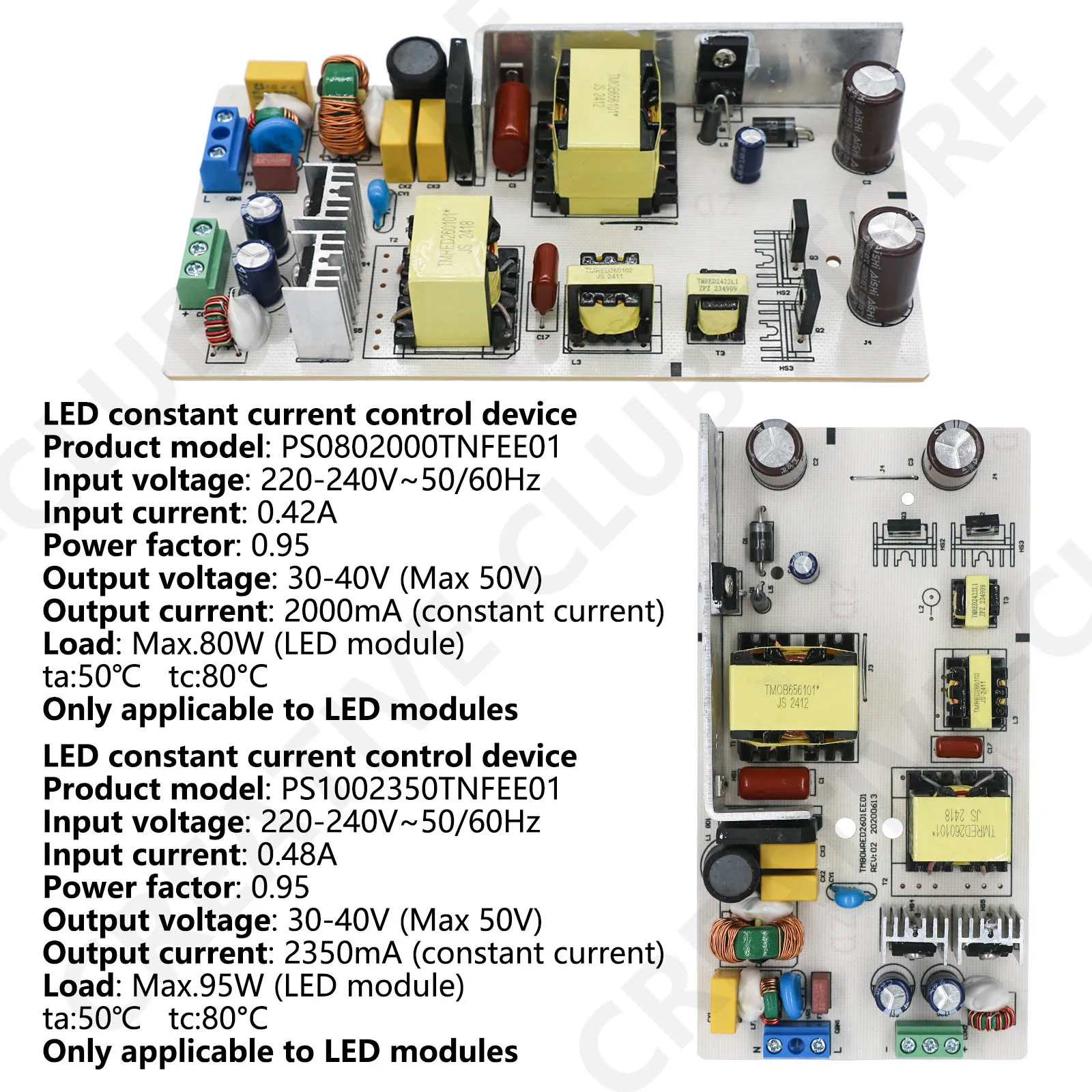 LED Driver 80W 95W Power Supply AC220V DC30-40V(Max50V) Power Transformer 2000mA 2350mA Constant Current LED Lights Controller