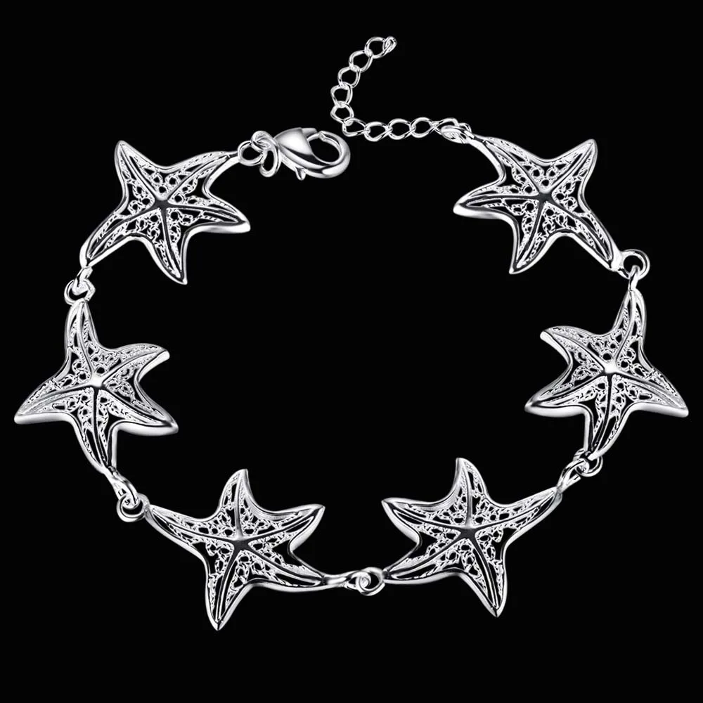 

Special offer 925 Sterling Silver Bracelet for Women Charm starfish Chain Fashion Wedding Party Christmas Gift fine Jewelry