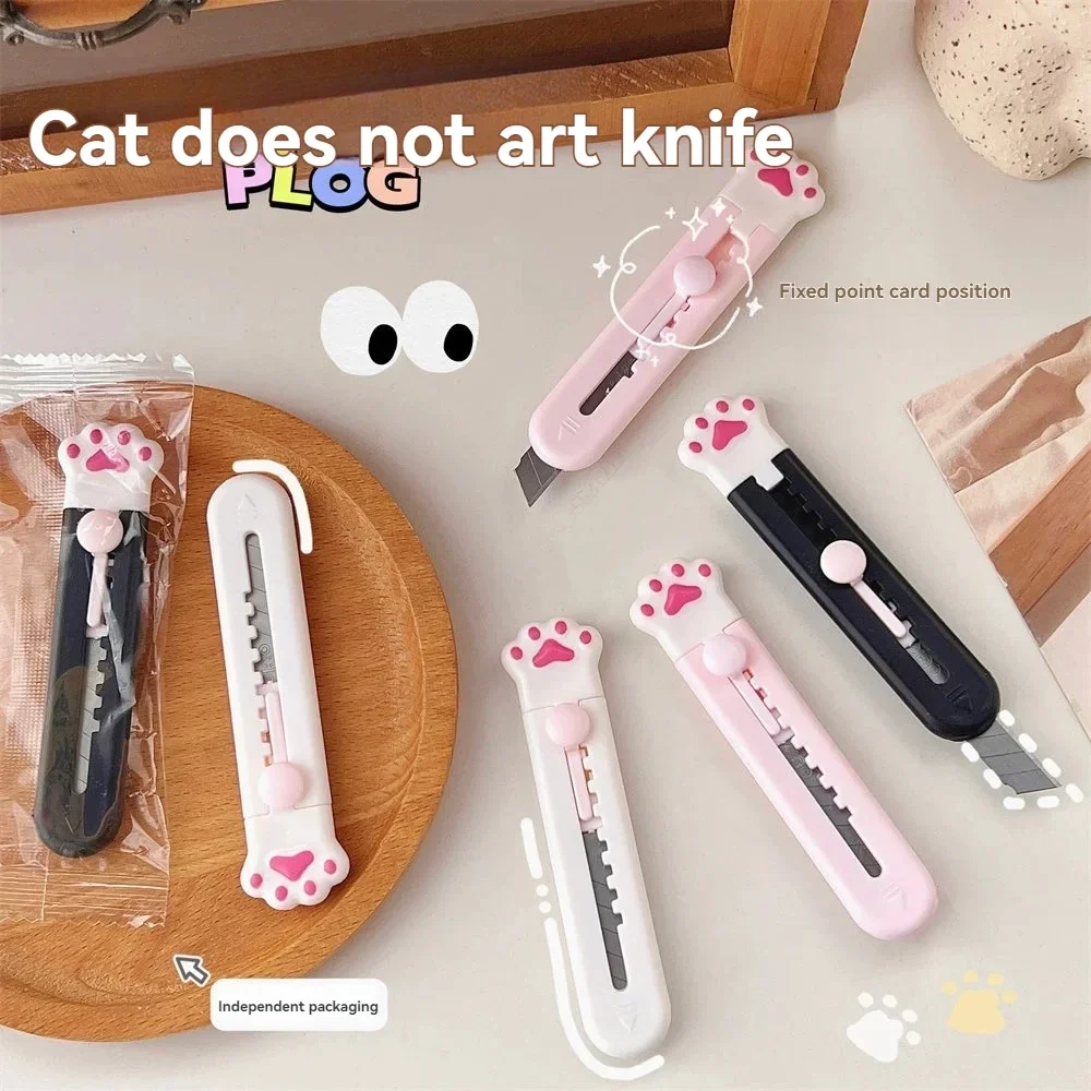 1Pc Cute Cat Claw Retractable Utility Knife Mini Pocket Paper Cutter Paw Box Opener for Carton Envelope Unboxing Stationery