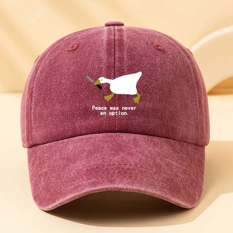 2026 new Vintage Washed Black Baseball Cap Funny Goose Print Adjustable Dad Hat Unisex Cotton Casual Streetwear for Humor Lovers