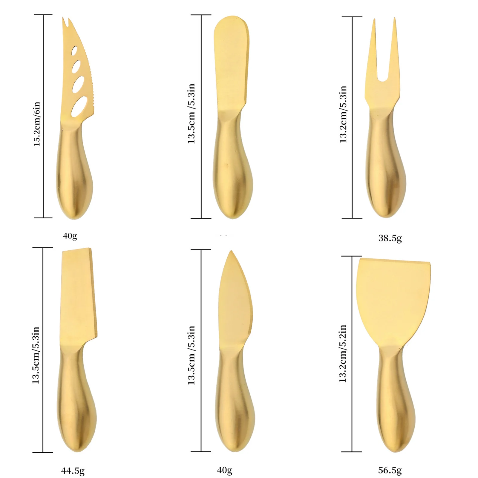 Gold Matte Stainless Sttel Handle Cheese Knife Set Mini Cheese Knife Butter Knife Slicer Knife Pizza Cutter Baked Cheese Knife