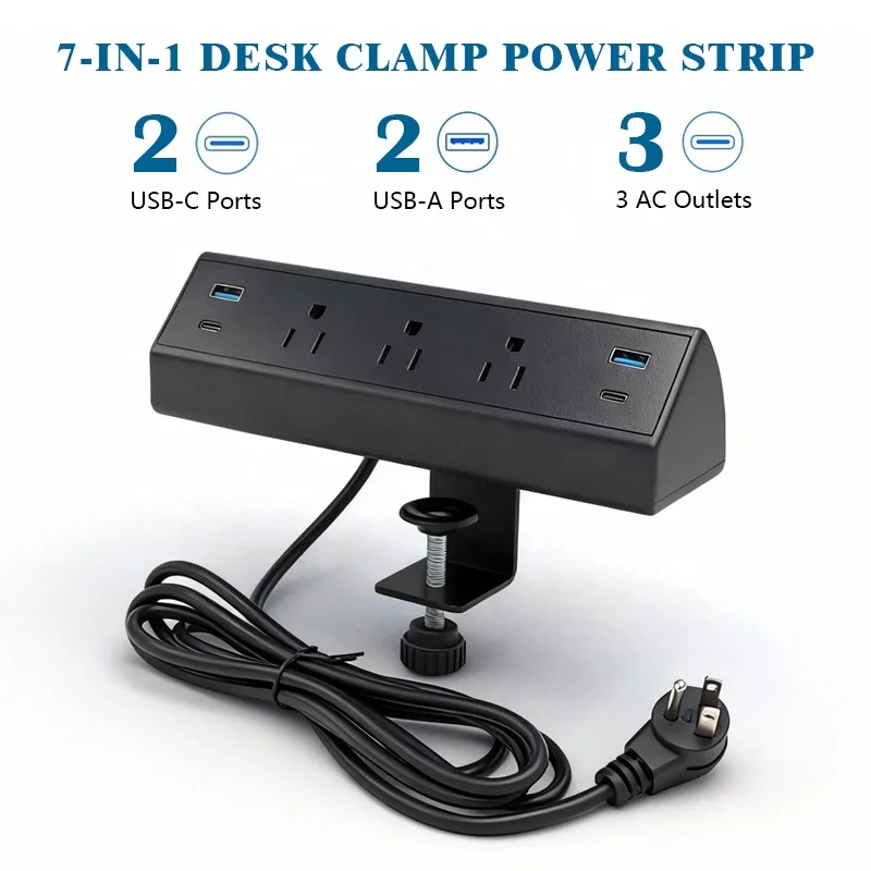 3 منافذ 40 واط مجموع محطة شحن سريعة 2 PD 20 واط USB C منافذ مكتب المشبك قطاع الطاقة مكتب حافة جبل عرام حامي للمنزل