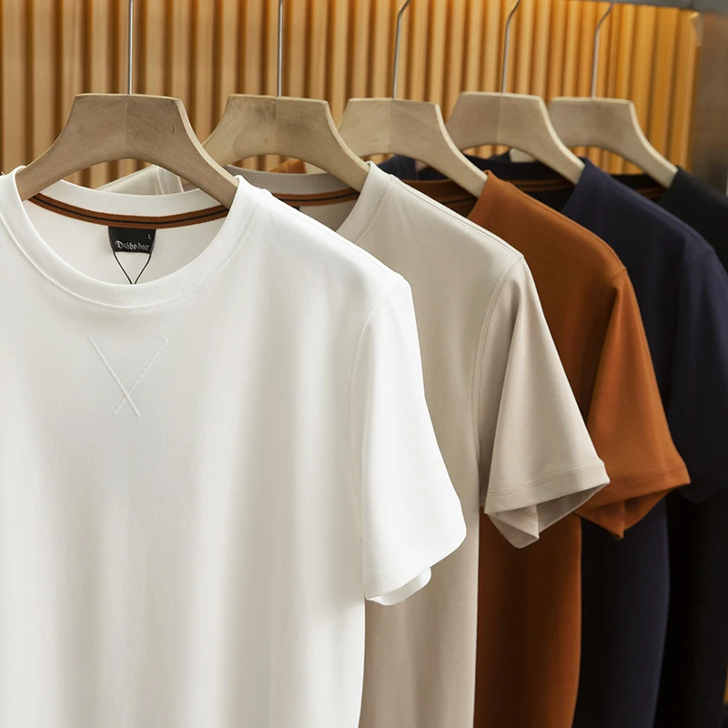  Summer Men's T-Shirt 80-Strand Supima Cotton round Neck Short Sleeve Casual Skin-friendly Breathable Base Shirt Trendy