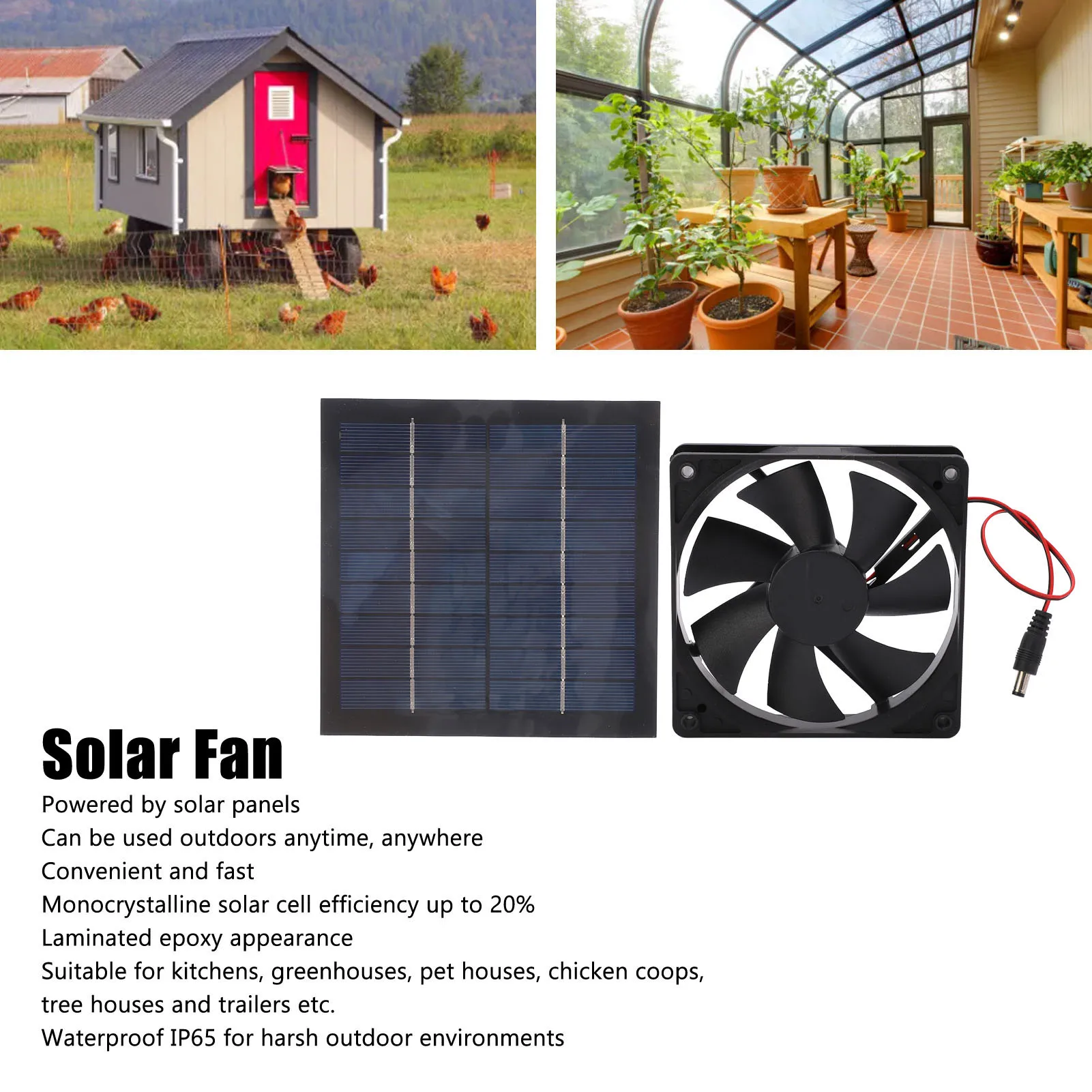 Solar Panel Fan Kit Solar Powered Fan Waterproof IP65 20% Conversion Rate  Exhaust Fan Environmentally Friendly 20W