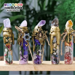 Natural Crystal Gemstone Wishing Bottle Energy Divination Container Stone Crafts Home Decor Halloween Christmas Gifts 2023