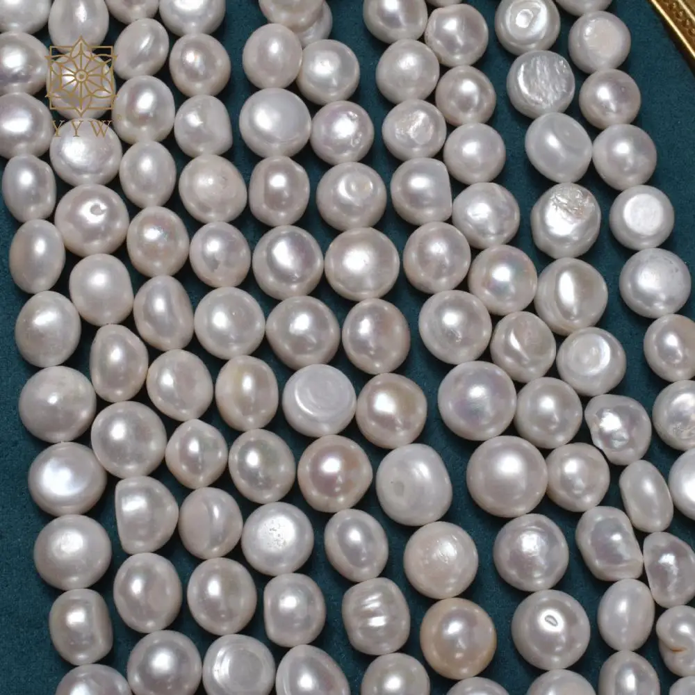 Keshi Cultured Freshwater Natural Pearl White Round Flat 14-15mm Bead Sold Per 36 Cm Strand For Women Jewelry Making Wholesale