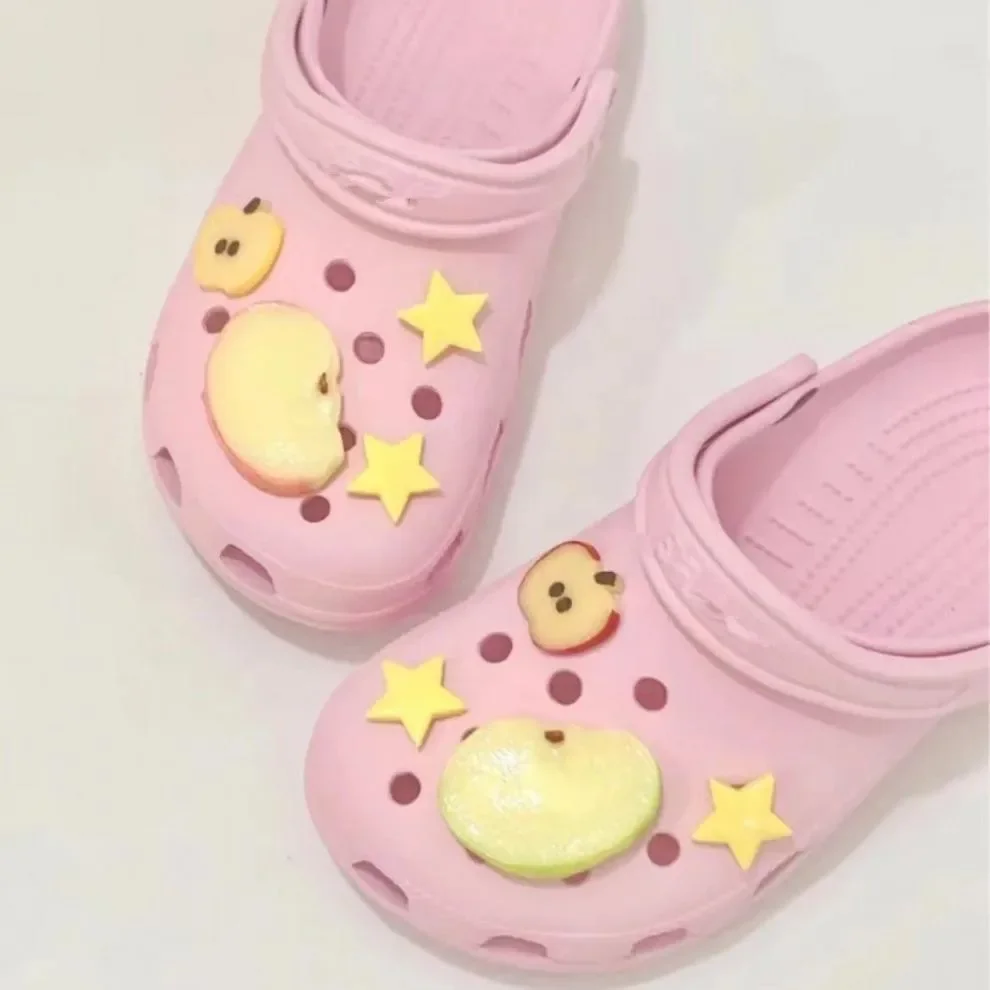 New 1 Set Summer Fresh Apple Sliced Shoe Charms Set Advanced Fruit Shoe Decorations DIY 3D Detachable Buckle Shoes Accessories