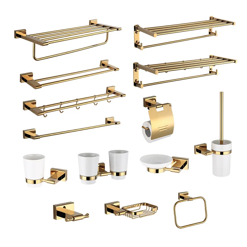 Wall Mount Bathroom Hardware Set 13 Pieces Gold Bathroom Accessories Set