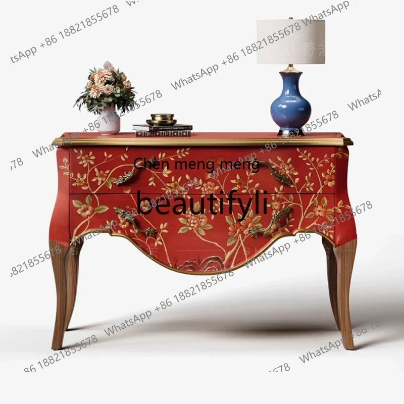 

Painted decorative entrance cabinet, antique living room, French bedside dressing, American all-solid wood side cabinet