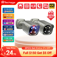 Techage UHD 5MP 4K 8MP камера безопасности POE Smart AI Человек обнаруживает наружное двустороннее аудио IP камера CCTV