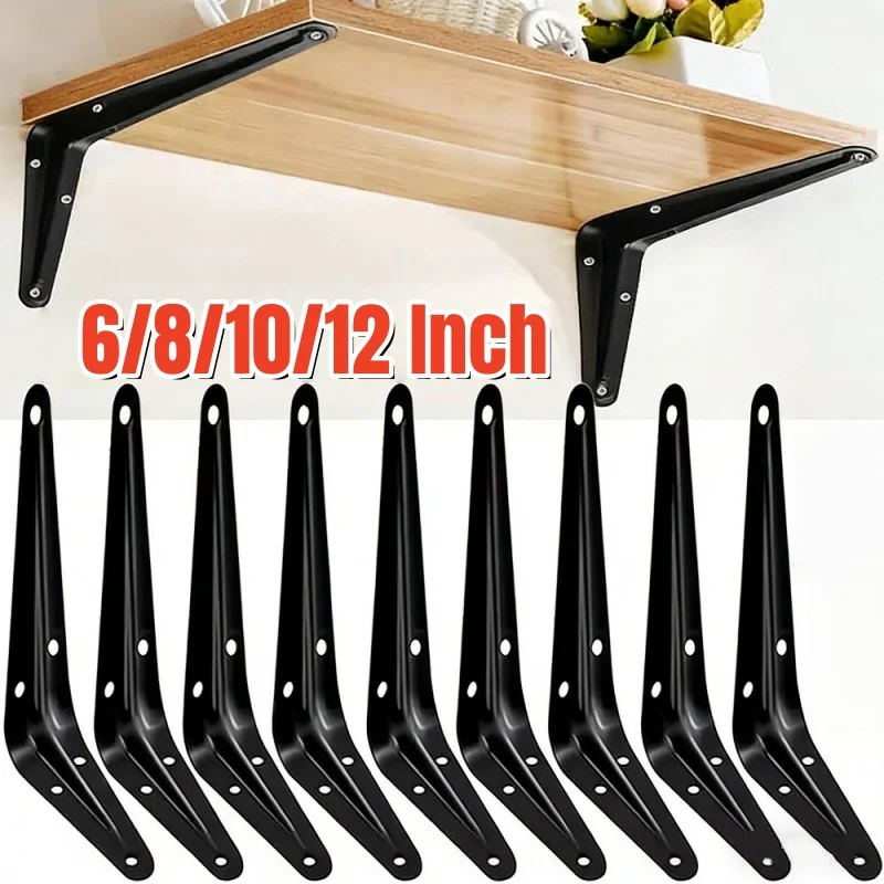 2/6PCS Shelf Brackets,6/8/10/12 Inches Heavy Duty Black Metal Floating Shelves L Bracket,Wall Mount Corner Brace for Wood Boards