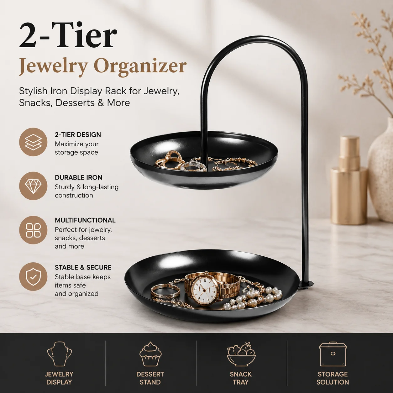 2 Tier Iron Jewelry and Snack Display Rack