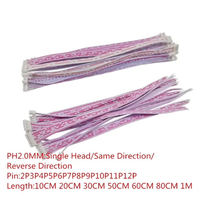 5 szt. 10-100cm PH 2.0mm Raster 2/3/4/5/6/7/8/9/10/11/12 Pin Czerwono-Biały Kabel Taśmowy Jednostronny/Dwustronny Jednokierunkowy/Przeciwny Kierunku