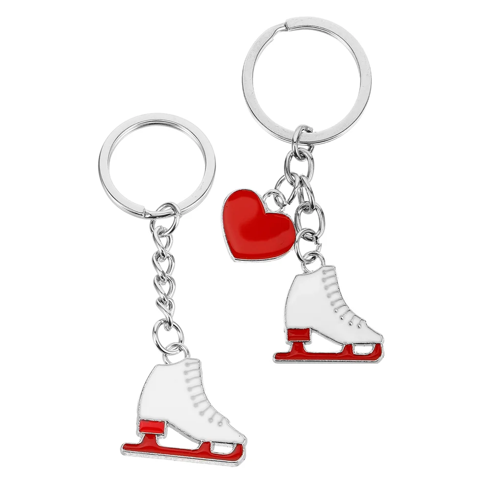 2 Pcs Skate Keychain Boot Metal Skates Buckles Fashion Keychains Ice Pendants Figures Skating Gifts Rings