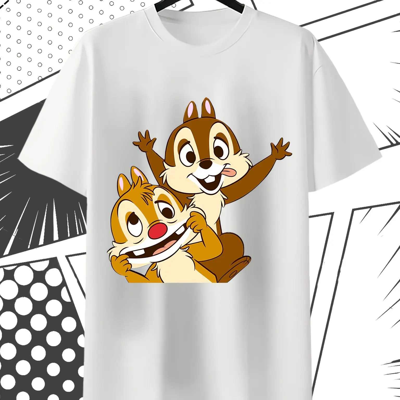 

Футболка с ретро-узором Disney Chip and Dale — мягкая и дышащая футболка, повседневная, можно стирать в машине