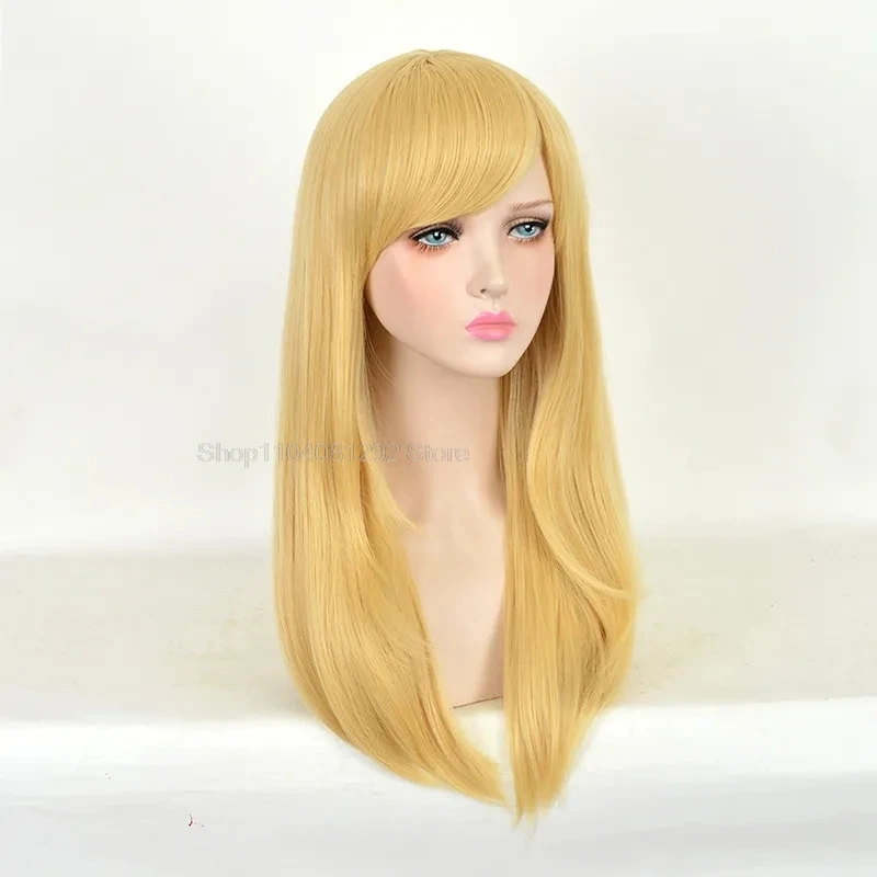 60CM Alice Yellow Golden Cosplay Wig Straight Long Synthetic Hair Costume Party Halloween Wigs Headwear In Wonderland