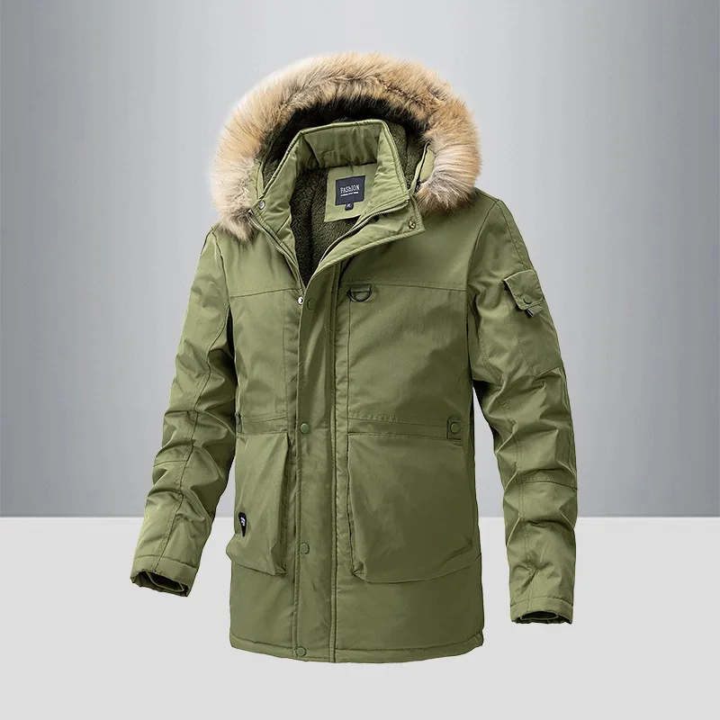 Winter coat with large fur collar padded coat men's cold clothes on long tooling padded jacket warm padded jacket