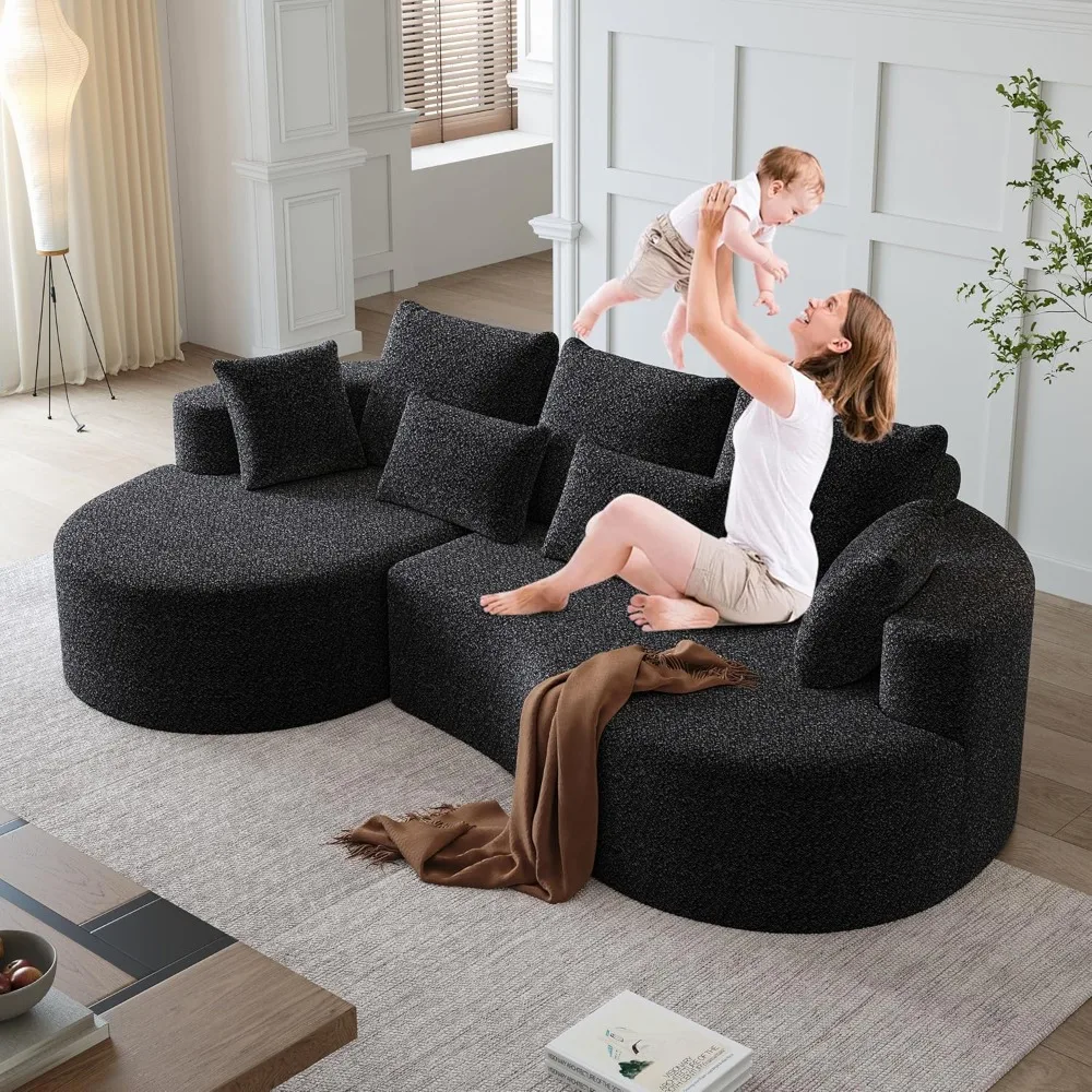 

105" Boneless Chenille Upholstered Oversized Sofa, Sectional 4-Seater 29.8" Deep Seat Curved Cloud Couch with 7 Pillows, Free Co