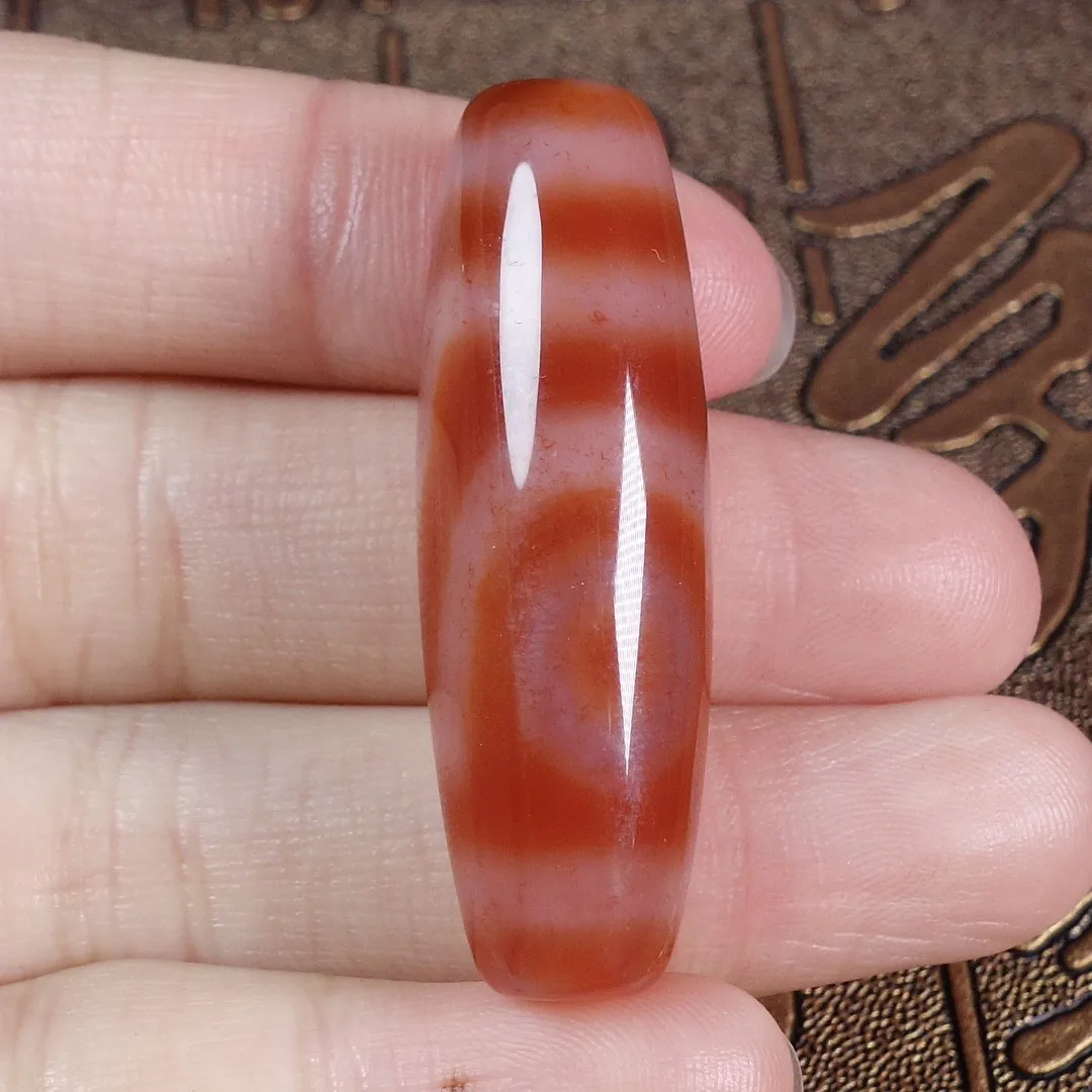 Red meat two eyed Tianzhu Ran agate necklace for men and women, pendant, multi treasure bracelet, Buddha bead accessory, 13 * 40