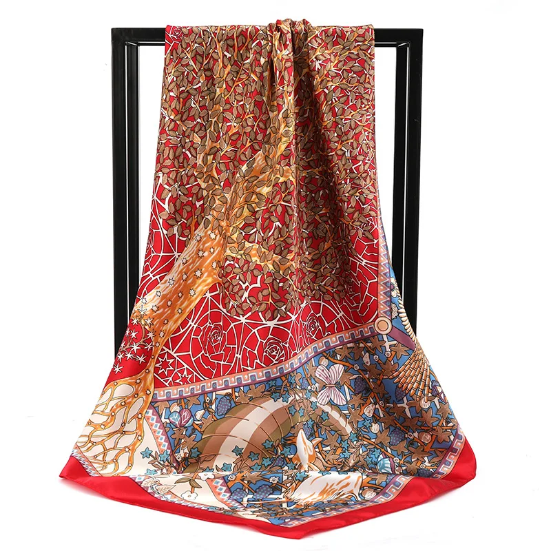 Fular cuadrado de lujo para mujer, pañuelo elegante de satén, sensación de seda, Hijab, pañuelo femenino, 90x90cm