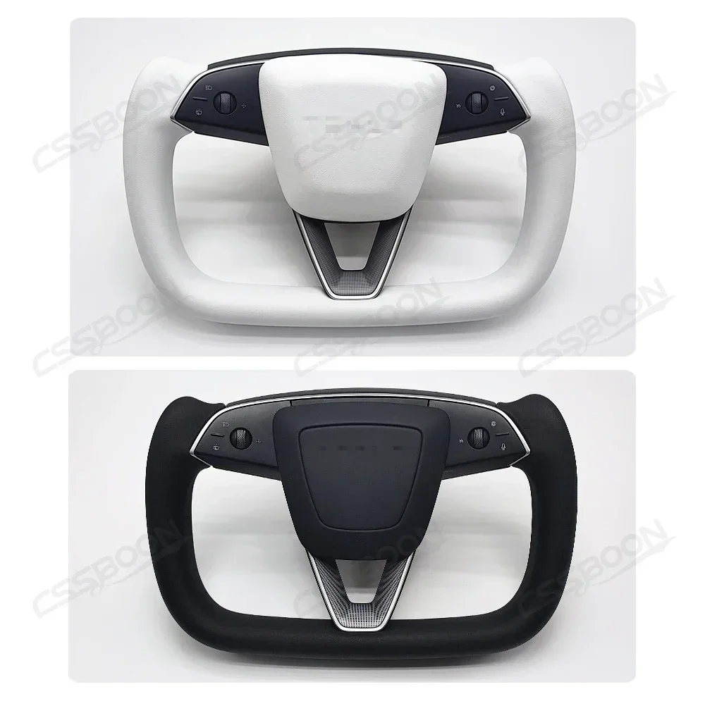 Nuovo modello Y volante con giogo modificato con riscaldamento per accessori personalizzati Tesla Maniglia per auto da corsa in pelle bianca nera