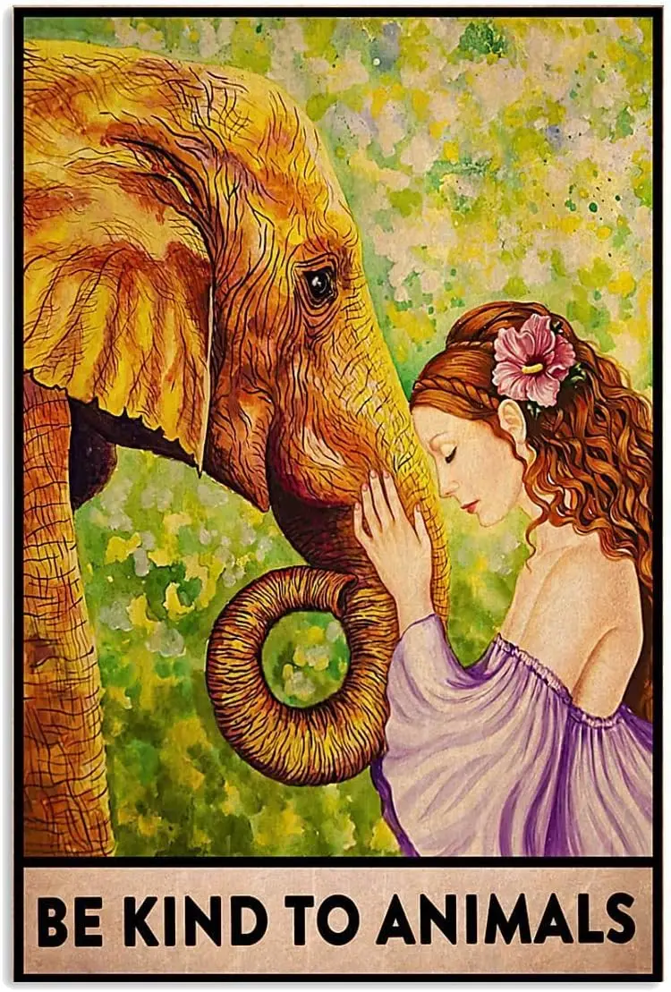 Vintage Elephant Be Kind To Animals Aluminium Metal Tin Sign 8x12 Inch Home Poster Bar Pub Decor